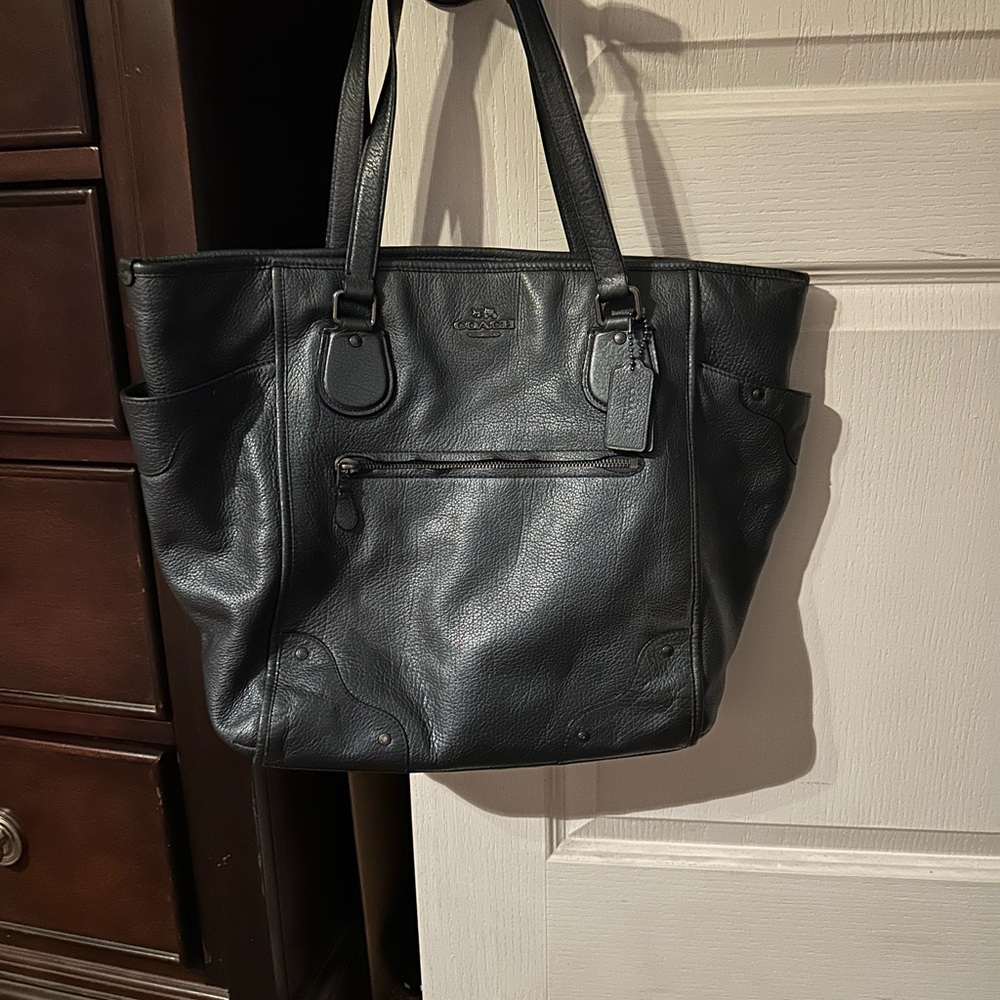 Coach Navy Blue  Leather Shoulder Bag